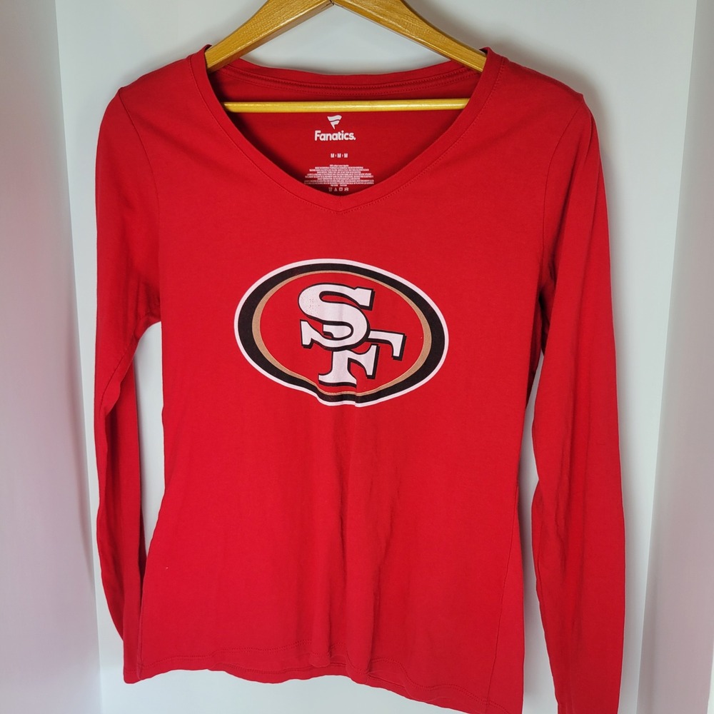 Fanatics San Francisco 49ers Womens Red Long Sleeve V-Neck T-Shirt Medium